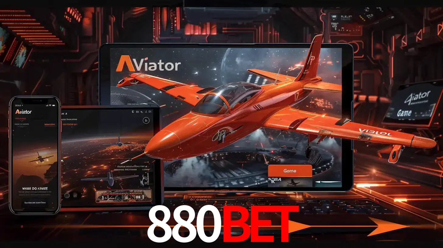 Apresentação tecnológica do jogo Aviator com um avião saindo da tela de um tablet, demonstrando a experiência imersiva em múltiplos dispositivos no 880bet.
