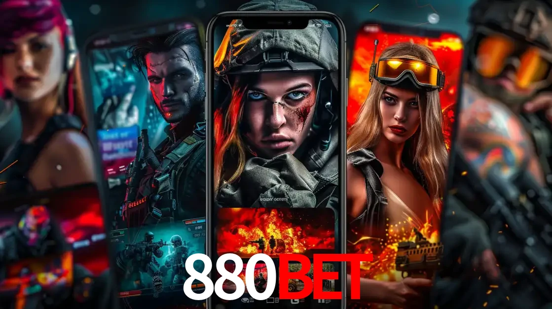 Montagem de telas de celular mostrando diversos personagens, masculinos e femininos, de um jogo de tiro, ilustrando a diversidade de equipes de e-sports para apostar no 880bet.