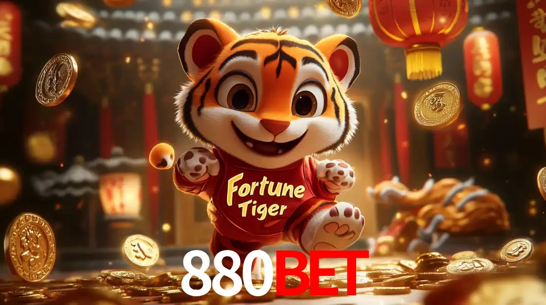 O alegre personagem do Fortune Tiger correndo sobre um caminho de moedas de ouro, simbolizando os grandes prêmios e a diversão do popular jogo de slot do 880bet.
