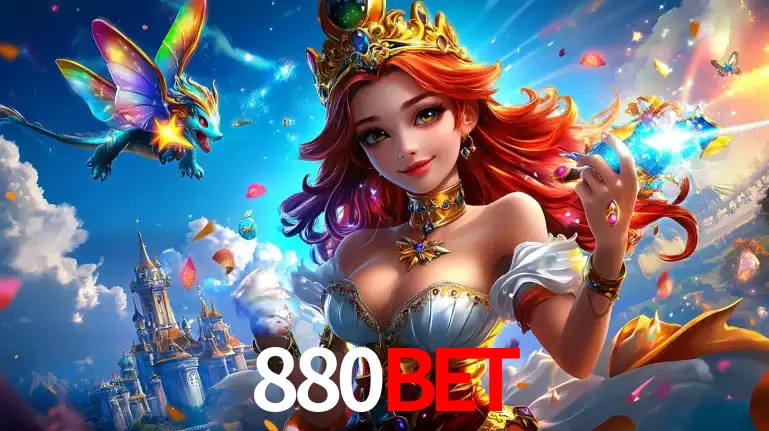 A princesa de um reino de fantasia mágico, com seu pequeno dragão, apresentando um mundo de prêmios encantados nos jogos de caça-níqueis do cassino 880bet.